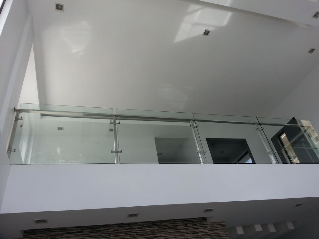Glass Stair Railing in Stainless Frame Hairline
