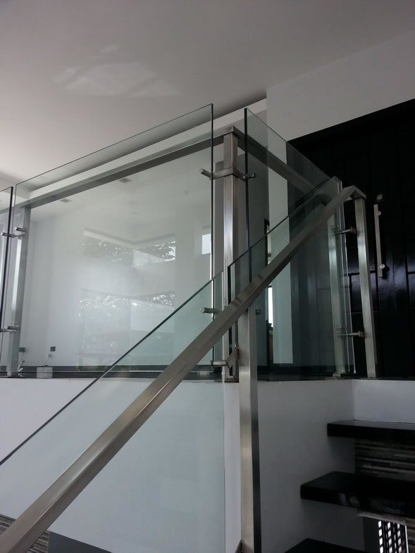 Glass Stair Railing in Stainless Frame Hairline