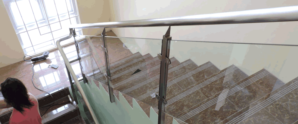 Glass Stair Railing in Stainless Frame And Hand Rail Philippines